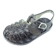 Jelly Sandals for Girls T-Strap Flower Sandals Toddler Baby Girl Clear Shoes Non Slip Soft Rubber Open Toe Beach Sandals Low Heels Princess Dress Shoes Black 5T